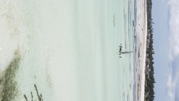 Zanzibar Tanzania  Vertical Video of Low Tide in the Ocean Near the Coast Slow Motion