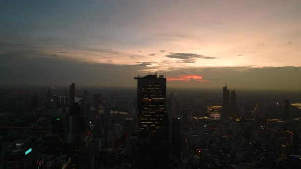 Aerial View of King Power Mahanakhon Tower in Sathorn Silom Central Business District of Bangkok