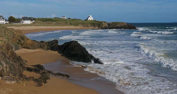 Le Pouldu, Finistere department, Brittany, France. Overlooking the Kerou beach