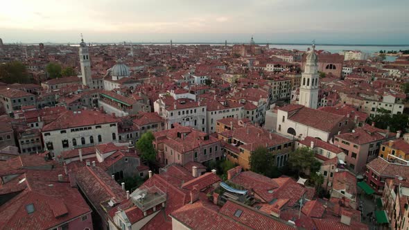 Aerial View Venice City with Historical Buildings and Bell Tower Skyline Italy