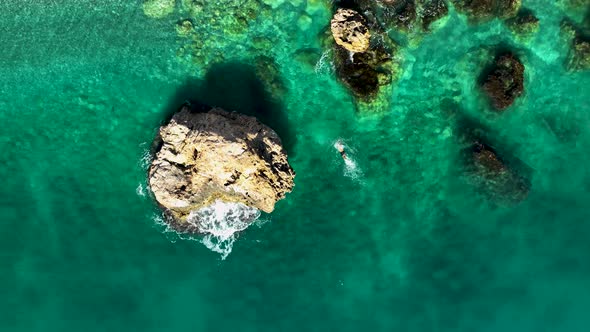 A Man Swims Aerial View Turkey Antalya 4 K