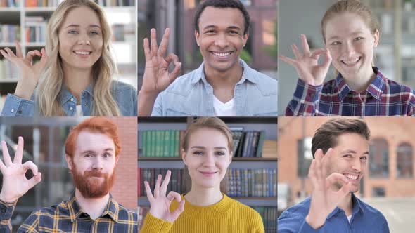 Collage of Young People Showing Approval Gesture With Hand