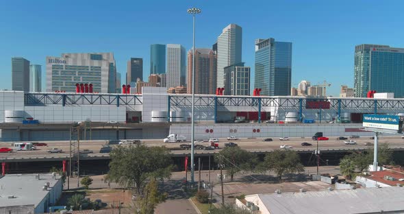 Aerial view of downtown Houston and surrounding landscape. This video was filmed in 4k for best imag