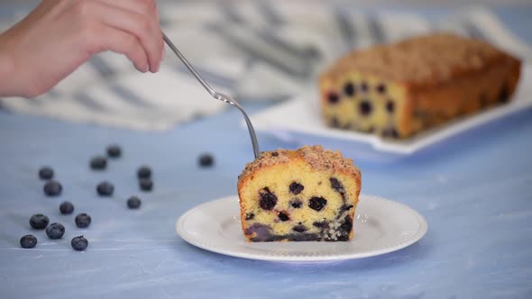 Piece of Fresh Blueberry Crumble Pound Cake