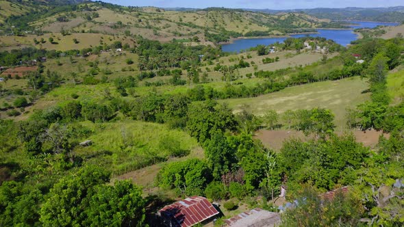 Rural farm community on banks of Bao dam, Santiago, Dominican Republic