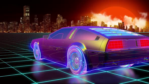 Retro Futuristic Background with Car