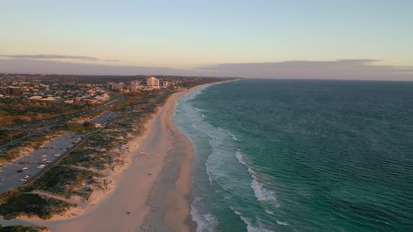 Aerial Drone Footage of Trigg Beach, Perth, Western Australia at sunset