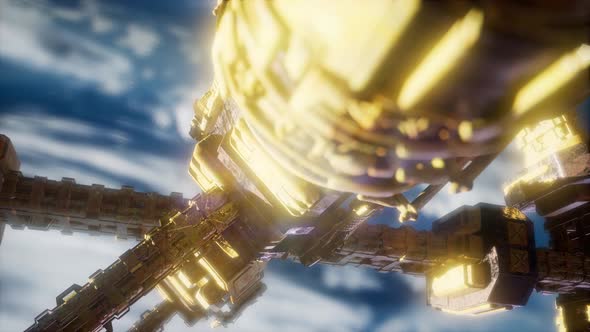 Highly Detailed Huge Spaceship Approaching to the Earth alt