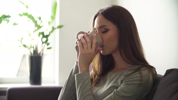 Drink. Beautiful Woman Drinking Morning Coffee