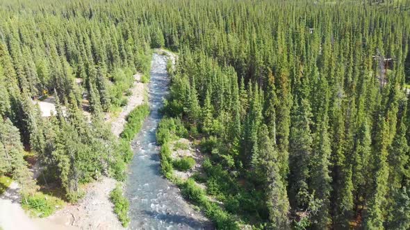 4K Drone Video of Beautiful Carlo Creek near Denali National Park and Preserve, AK during Summer