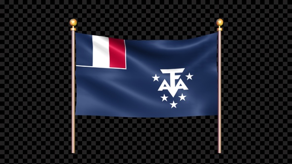 Flag Of French Southern And Antarctic Lands Waving In Double Pole Looped