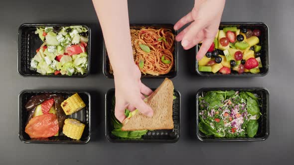 Take Away Meals Top View Food Delivery in Disposable Containers Balanced Nutrition