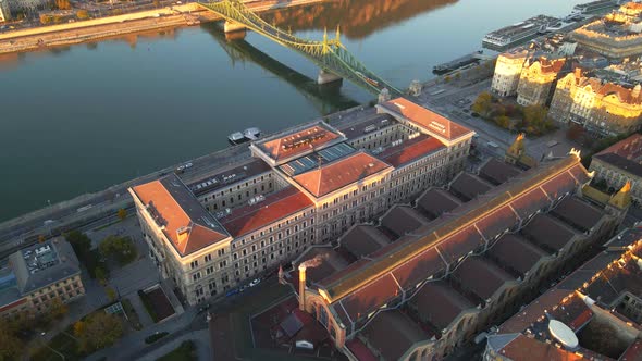 Aerial approach of Corvinus University and Market in Budapest