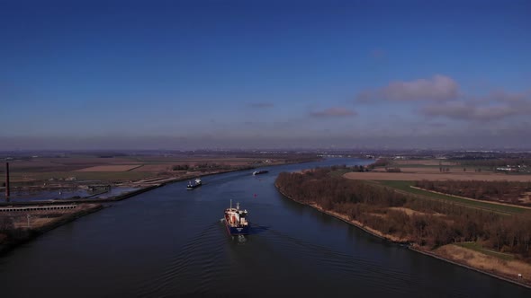 Freight ships in the river. Commerce concept by water