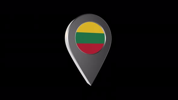 3d Animation Map Navigation Pointer With Lithuania Flag With Alpha Channel - 4K