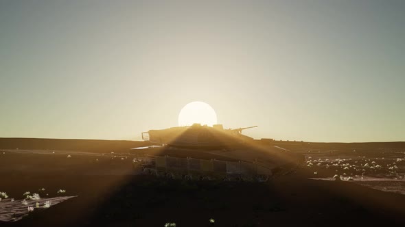 Old Rusty Tank in the Desert at Sunset