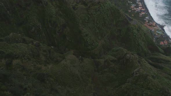 Aerial drone view of Paul do Mar from Faja da Ovelha in Madeira