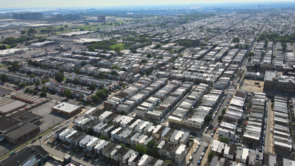 Aerial View Over a Town in the Sleeping Area Scenic Cityscape Skyline with Philadelphia City PA USA