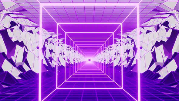 Light Purple Neon Square On The Mountains Background Vj Loop Tunnel 4K