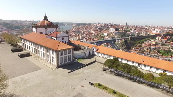 Fly Above Monastery of Serra do Pilar in Direction to the City of Porto