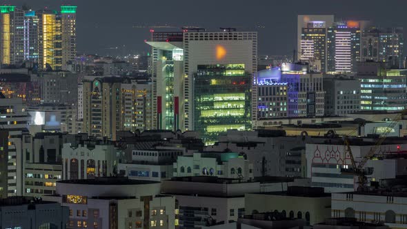 Aerial Skyline of Abu Dhabi City Centre From Above Night Timelapse