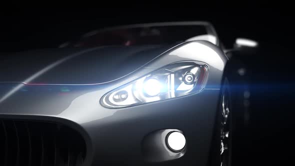 Car in the studio. camera movement from right to left on the front view headlights