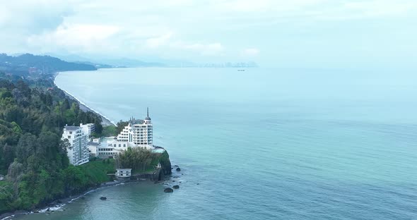 Tsikhisdziri, Georgia - May 8 2022: Aerial view of Castello Mare Hotel