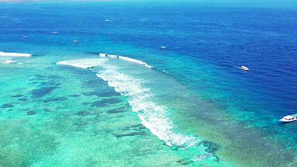 Aerial above abstract of beautiful sea view beach trip by shallow lagoon and white sandy background 