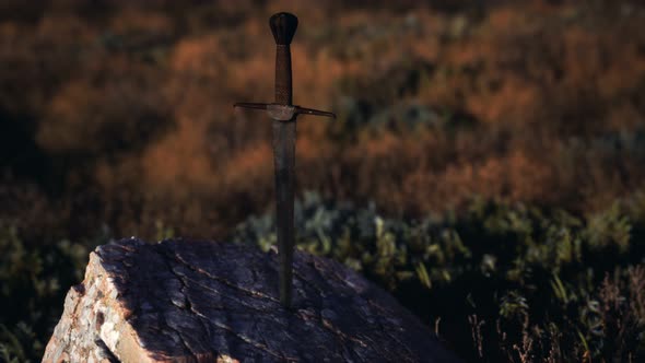 Famous Sword Excalibur of King Arthur in the Rock