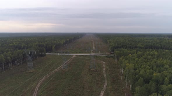 Aerial view of industrial high voltage electricity power line. 03