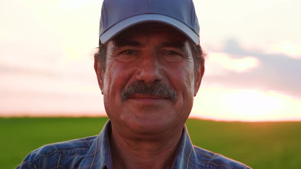 Close Up Brazilian Good Looking Senior Farmer Man with a Moustached Smiling to the Camera