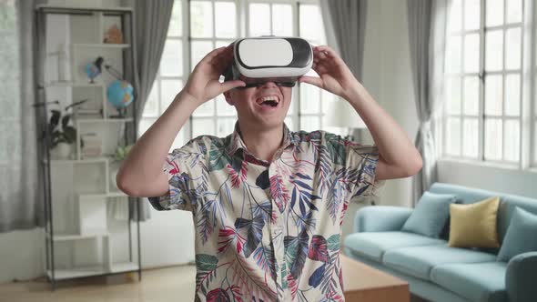 Man Explores Virtual Reality At Living Room