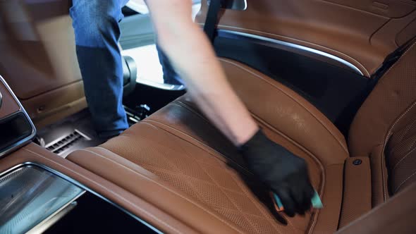 Detailing and Cleaning of Back Seats at Luxury Modern Car