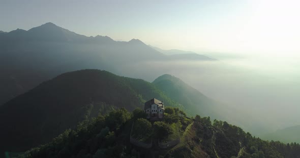 Aerial View of Foggy Forest