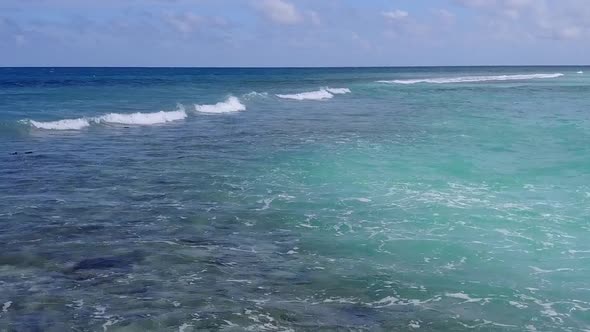 Drone seascape of bay beach time by lagoon with sand background