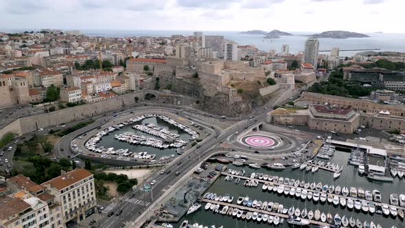 Aerial view of Fort Saint-Nicolas in Marseille, France