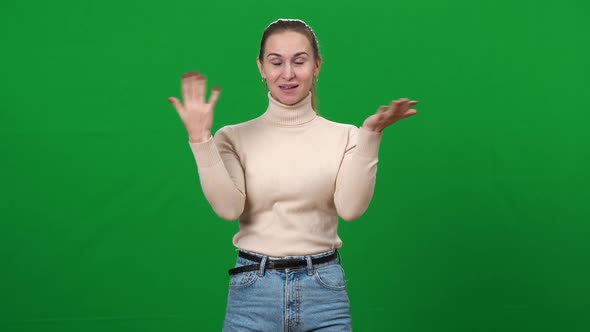 Reaction of Excited Young Woman on Green Screen