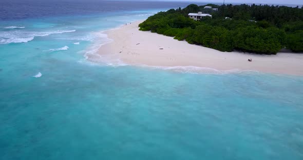 Daytime aerial copy space shot of a paradise sunny white sand beach and blue ocean background