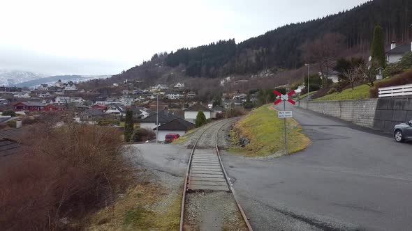 First person view inside veteran diesel locomotive, running on old nostalgic retro train tracks betw