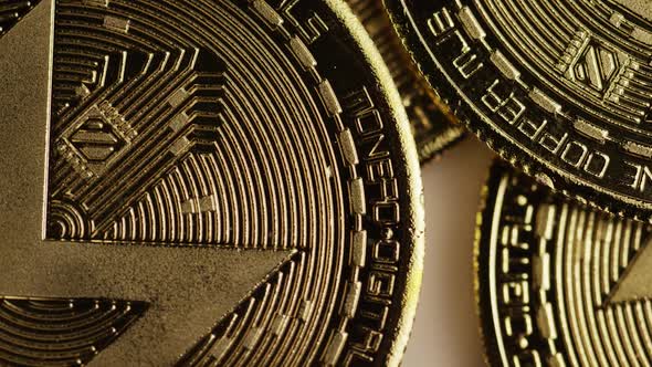 Rotating shot of Bitcoins