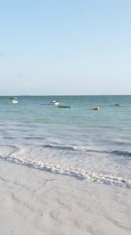 Boat Boats in the Ocean Near the Coast of Zanzibar Tanzania Slow Motion Vertical Video