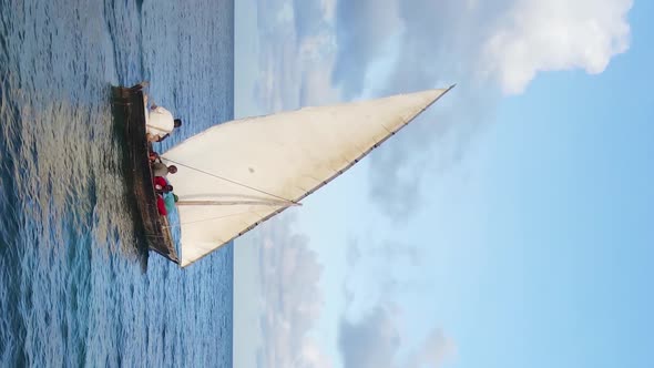 Vertical Video Boats in the Ocean Near the Coast of Zanzibar Tanzania Aerial View