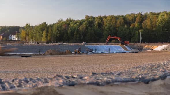 Panoramic Landscape Transform Into Urban Area with Machinery Timelapse