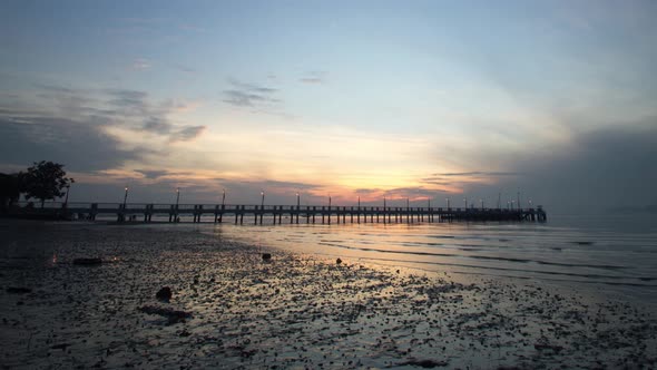 Jerejak Jetty with sea creatures move at the beach.