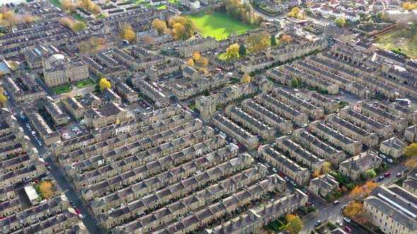 Aerial footage taken in the small town of Shipley in the City of Bradford, West Yorkshire in the UK