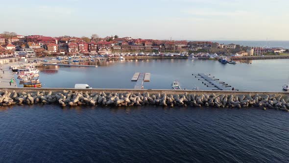 View From a Height on the Pier of the City the Islands of Pomorie with Many Boats and Boats in the