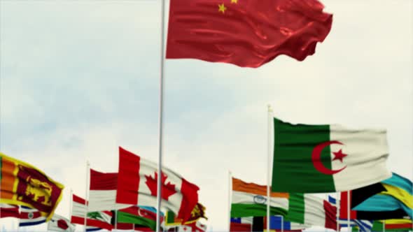 China Flag With World Globe Flags Morning Shot alt