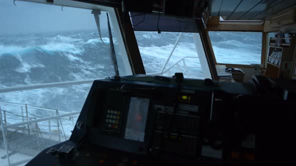 View From the Bridge of the Ship on the Big Waves