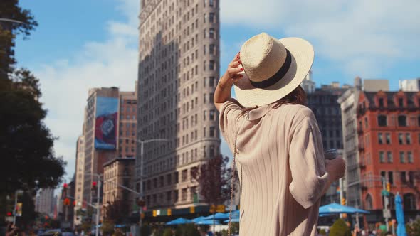 Happy young tourist at the Flatiron