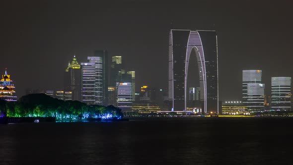 Suzhou Business City Cityscape Aerial China Timelapse Pan Up